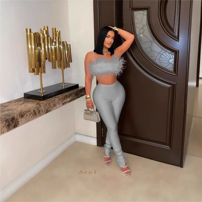summer new women's clothing New Popular trade personalized sexy wind suspender backless tube top hip trousers set