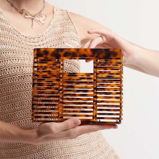 New 2025 trendy brand basket bag acrylic hand bag holiday beach hollow bag acrylic dinner bag