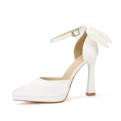 2025 105-2 Bow pointed stiletto high heels waterproof table not tired feet single shoes women's word hollow high heel sandals