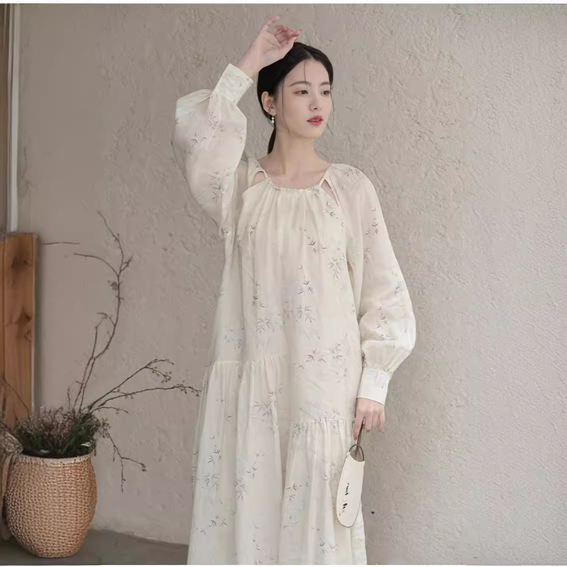 2025 New Chinese Gentle Wind Dress White Temperament National Style Women's Clothing Ramie Double Large Size Long Dress A0529