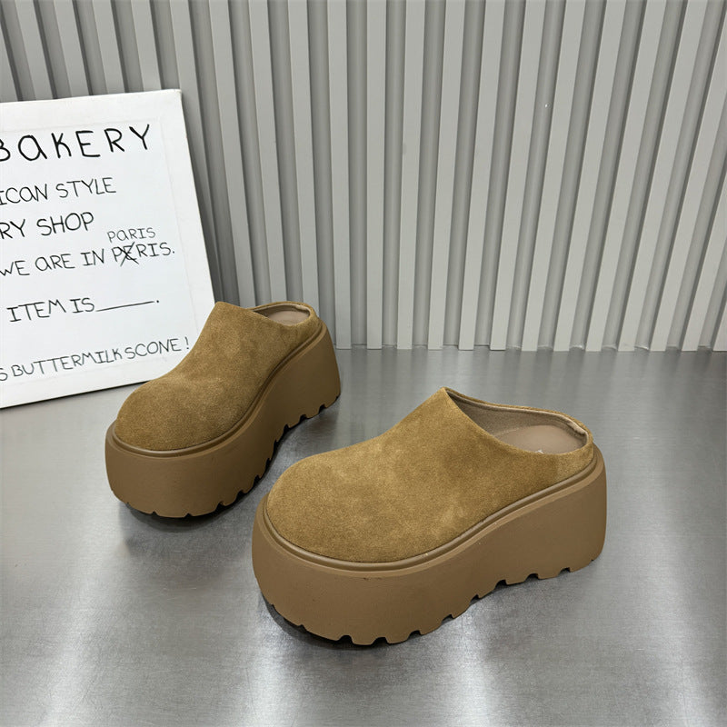 2025  2025 big head thick-soled half slippers women's popular new bag head drag heightening lazy matte muffin shoes