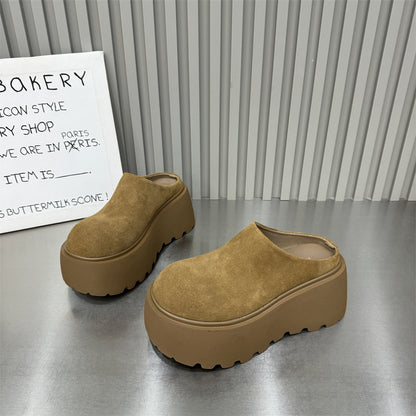 2025  2025 big head thick-soled half slippers women's popular new bag head drag heightening lazy matte muffin shoes