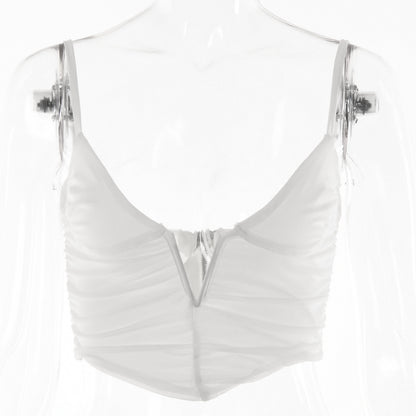 2025 Cross-border new beauty back small suspender vest women's  summer women's clothing sexy V-neck low-cut waist T-shirt outer wear