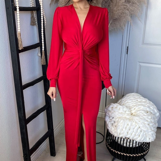 XIANGTUIBAO Spring and summer sequins slim-fit bubble medium and long one-word shoulder dress medium and long red gradual change bubble sleeve dress