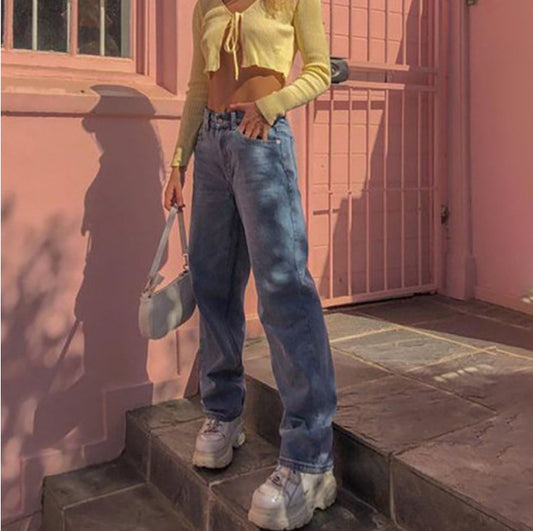 2025 2025 Popular trade New supply Classic retro casual wide-leg jeans women
