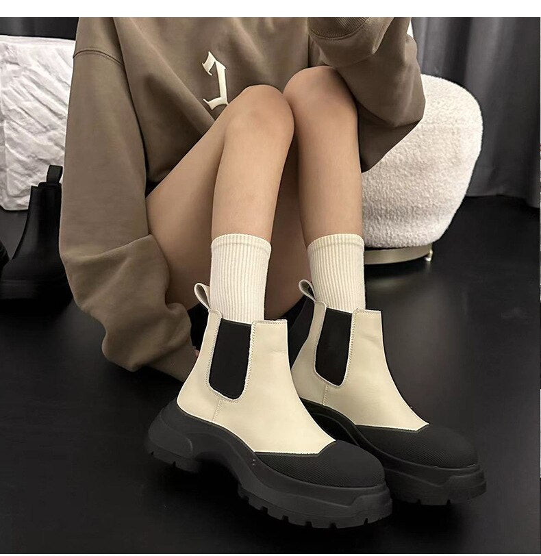 xiangtuibao Women Ankle Boots Newest Autumn Winter Genuine Leather Thick Heels Genuine Leather Platform Chunky Heel Work Shoes Woman