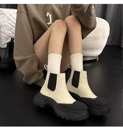 xiangtuibao Women Ankle Boots Newest Autumn Winter Genuine Leather Thick Heels Genuine Leather Platform Chunky Heel Work Shoes Woman