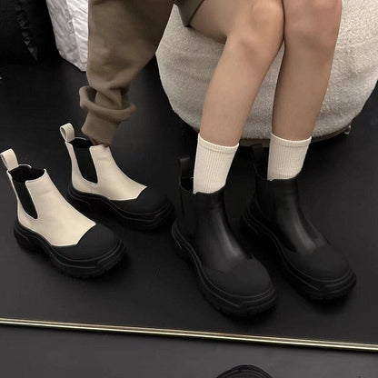 xiangtuibao Women Ankle Boots Newest Autumn Winter Genuine Leather Thick Heels Genuine Leather Platform Chunky Heel Work Shoes Woman