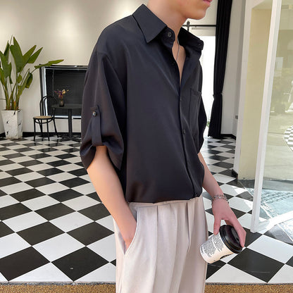 xiangtuibao Summer New Korean Fashion Ice Silk Short Sleeve Shirt Men Half-sleeved Lapel Solid Color Casual High Quality Shirts for Men
