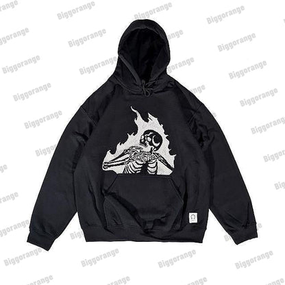xiangtuibao Print Harajuku Street Embroidery Y2K American Retro Comic  Loose Hooded Sweater Loose Autumn Trend Sweater Couple Jacket