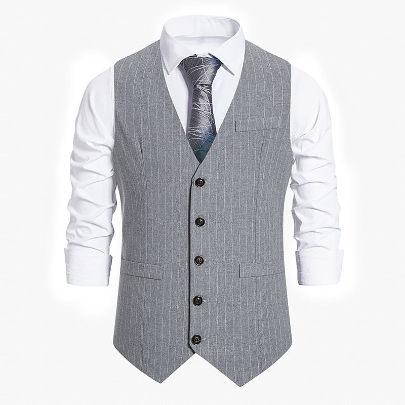 xiangtuibao Striped Vests Men Suit Vest Classic Black Business Vest Waistcoat Men Single Breasted Vests British Blazer for Men Sleeveless