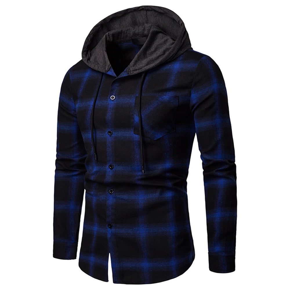 xiangtuibao Spring and Autumn Men's Fashion Plaid Hooded Shirt Spring and Autumn Jacket Shirt