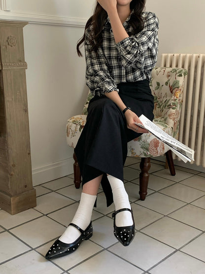 xiangtuibao Pointed Toe Women Loafers Ballet Shoes  New Arrivals Autumn Spring Black Gold White Belt Buckle Flat Heels Fashion Slides