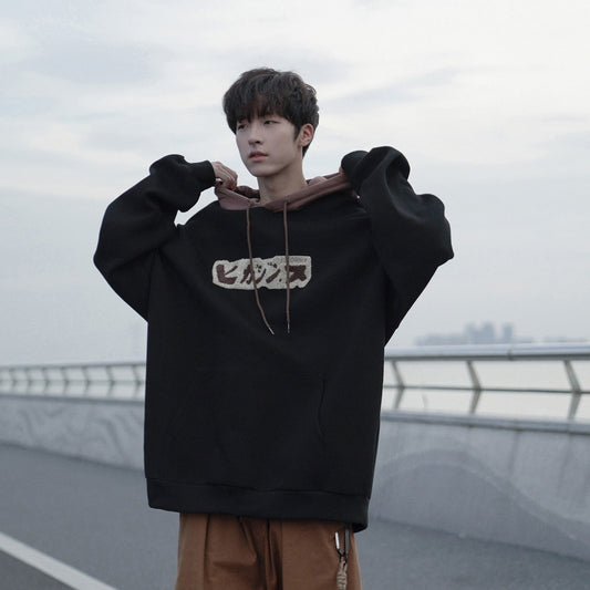 xiangtuibao Spring New Hoodie Color Bump Hooded Kangaroo Hood Pullover Black Coat