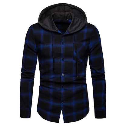 xiangtuibao Spring and Autumn Men's Fashion Plaid Hooded Shirt Spring and Autumn Jacket Shirt