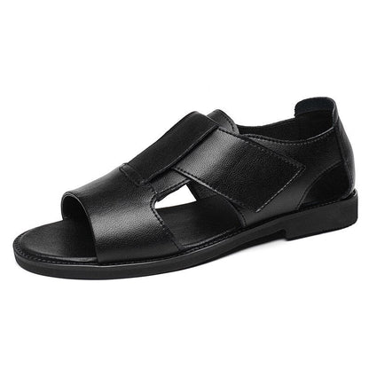 xiangtuibao Summer Genuine Leather Shoes Men Sandals Holiday Shoes Flat Cow Leather Mens Beach Sandals Male Footwear Black A4390