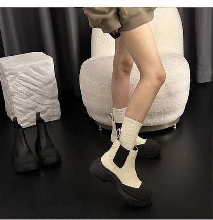 xiangtuibao Women Ankle Boots Newest Autumn Winter Genuine Leather Thick Heels Genuine Leather Platform Chunky Heel Work Shoes Woman