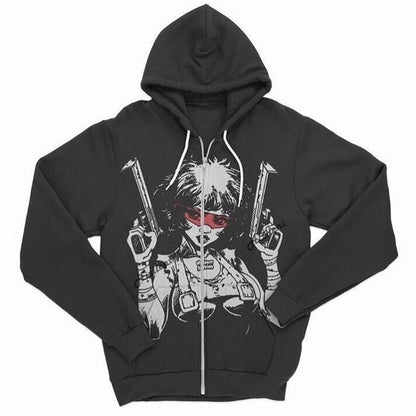xiangtuibao-New European and American pattern printing zipper hoodie men's Y2K street trend all-match Sweatshirts couple loose cardigan