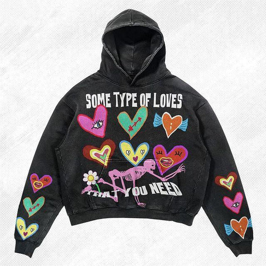 xiangtuibao Print Harajuku Street Embroidery Y2K American Retro Comic  Loose Hooded Sweater Loose Autumn Trend Sweater Couple Jacket