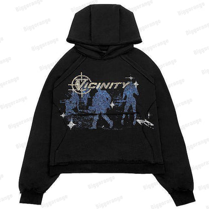 xiangtuibao Print Harajuku Street Embroidery Y2K American Retro Comic  Loose Hooded Sweater Loose Autumn Trend Sweater Couple Jacket