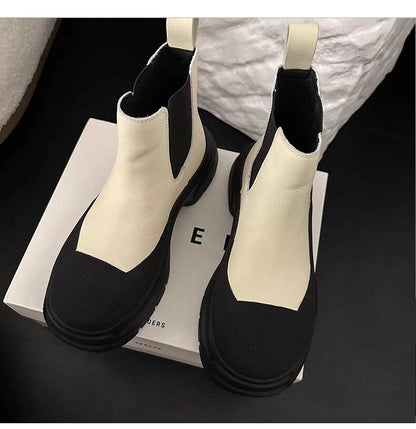 xiangtuibao Women Ankle Boots Newest Autumn Winter Genuine Leather Thick Heels Genuine Leather Platform Chunky Heel Work Shoes Woman
