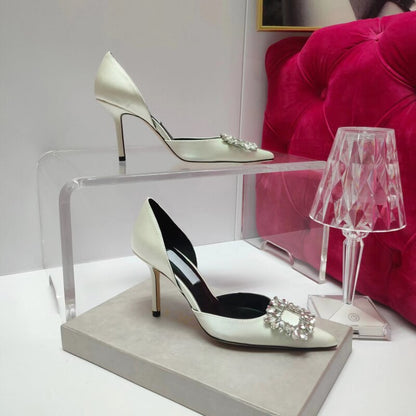 xiangtuibao Summer Square Buckle Rhinestone High-heeled Women's Sandals Fashion Pointed Toe Stiletto Women's Wedding Shoes