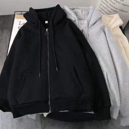 xiangtuibao-New European and American pattern printing zipper hoodie men's Y2K street trend all-match Sweatshirts couple loose cardigan