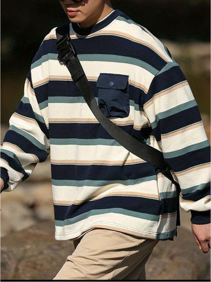 xiangtuibao Spring Autumn Striped Hoodies w/ Pocket Men Women Fashion Long Sleeve Sweatshirt Harajuku Jumper Pullovers Casual Oversized Coat
