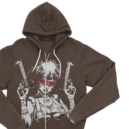 xiangtuibao-New European and American pattern printing zipper hoodie men's Y2K street trend all-match Sweatshirts couple loose cardigan