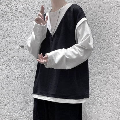 xiangtuibao Spring Cotton Hoodie Men Fashion Fake Two Piece Sweatshirt Men Streetwear Korean Loose Hip Hop Pullover Hoodies Mens Hoody M-5XL