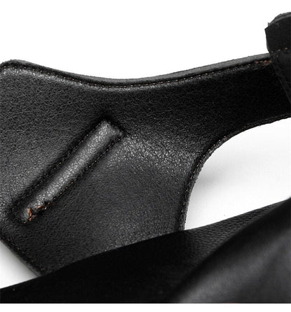 xiangtuibao Summer Genuine Leather Shoes Men Sandals Holiday Shoes Flat Cow Leather Mens Beach Sandals Male Footwear Black A4390
