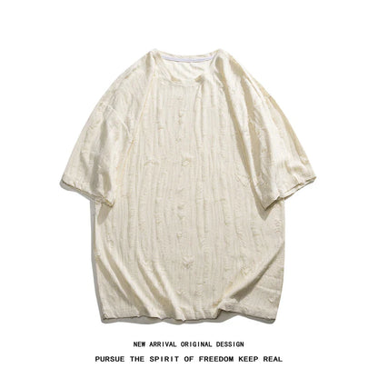 xiangtuibao Summer Chic Fashion Casual Holes Short Sleeve T-Shirts For Men Clothing  O-Neck Loose Casual Tee Shirt Homme Streetwear