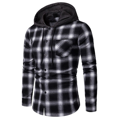 xiangtuibao Spring and Autumn Men's Fashion Plaid Hooded Shirt Spring and Autumn Jacket Shirt