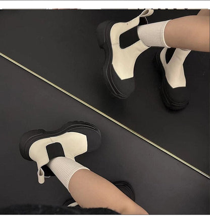 xiangtuibao Women Ankle Boots Newest Autumn Winter Genuine Leather Thick Heels Genuine Leather Platform Chunky Heel Work Shoes Woman