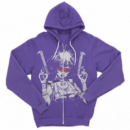 xiangtuibao-New European and American pattern printing zipper hoodie men's Y2K street trend all-match Sweatshirts couple loose cardigan