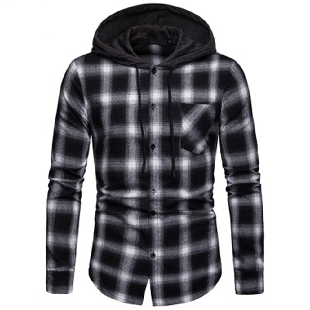 xiangtuibao Spring and Autumn Men's Fashion Plaid Hooded Shirt Spring and Autumn Jacket Shirt