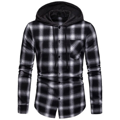 xiangtuibao Spring and Autumn Men's Fashion Plaid Hooded Shirt Spring and Autumn Jacket Shirt