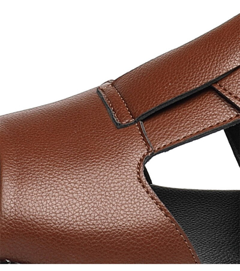 xiangtuibao Summer Genuine Leather Shoes Men Sandals Holiday Shoes Flat Cow Leather Mens Beach Sandals Male Footwear Black A4390