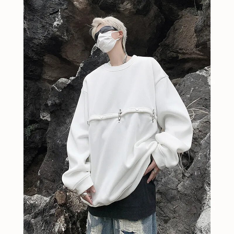 xiangtuibao Spring And Autumn 400G Dark High Street Hoodie Metal Heavy Plane Buckle Right Angle Shoulder Base Casual Sweatshirt Pullover