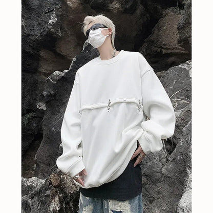xiangtuibao Spring And Autumn 400G Dark High Street Hoodie Metal Heavy Plane Buckle Right Angle Shoulder Base Casual Sweatshirt Pullover