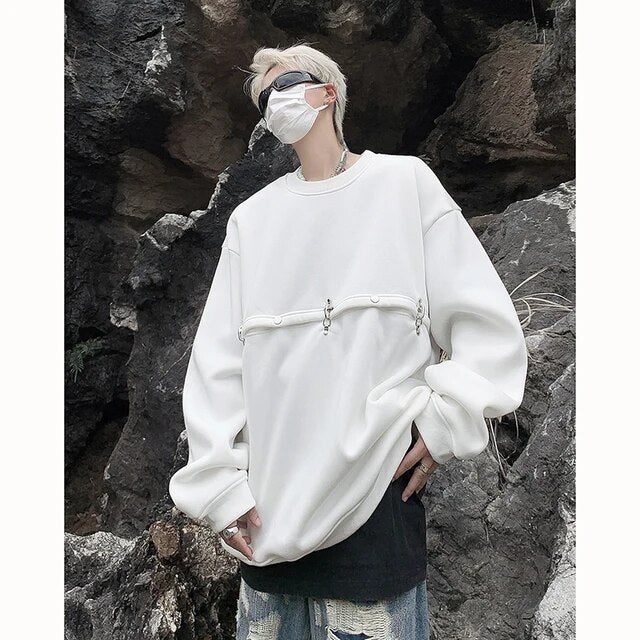 xiangtuibao Spring And Autumn 400G Dark High Street Hoodie Metal Heavy Plane Buckle Right Angle Shoulder Base Casual Sweatshirt Pullover