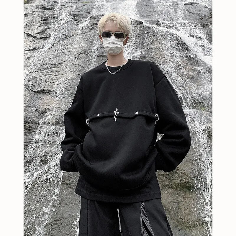 xiangtuibao Spring And Autumn 400G Dark High Street Hoodie Metal Heavy Plane Buckle Right Angle Shoulder Base Casual Sweatshirt Pullover