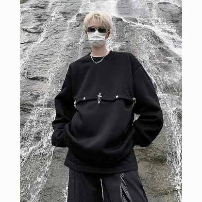 xiangtuibao Spring And Autumn 400G Dark High Street Hoodie Metal Heavy Plane Buckle Right Angle Shoulder Base Casual Sweatshirt Pullover