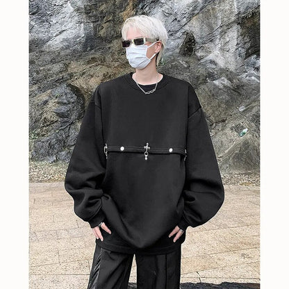 xiangtuibao Spring And Autumn 400G Dark High Street Hoodie Metal Heavy Plane Buckle Right Angle Shoulder Base Casual Sweatshirt Pullover