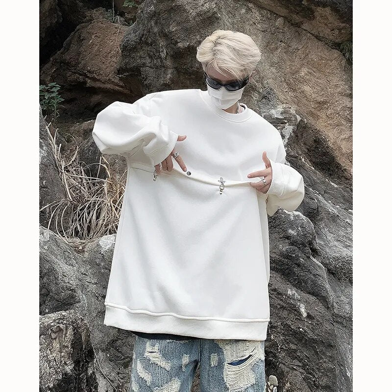 xiangtuibao Spring And Autumn 400G Dark High Street Hoodie Metal Heavy Plane Buckle Right Angle Shoulder Base Casual Sweatshirt Pullover