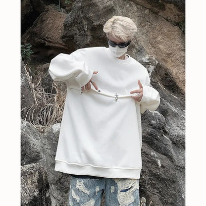 xiangtuibao Spring And Autumn 400G Dark High Street Hoodie Metal Heavy Plane Buckle Right Angle Shoulder Base Casual Sweatshirt Pullover