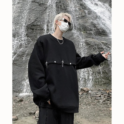 xiangtuibao Spring And Autumn 400G Dark High Street Hoodie Metal Heavy Plane Buckle Right Angle Shoulder Base Casual Sweatshirt Pullover