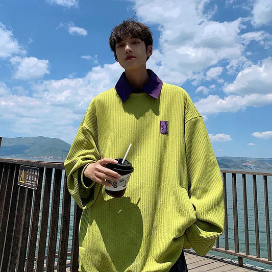 xiangtuibao Spring And Autumn New Fake Two-piece Pullover Hoodie Leisurely Loose Youth Fashion fashion Design Sense Boyfriend Sweatshirt