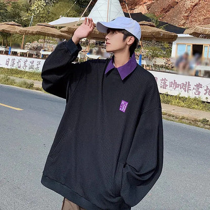 xiangtuibao Spring And Autumn New Fake Two-piece Pullover Hoodie Leisurely Loose Youth Fashion fashion Design Sense Boyfriend Sweatshirt