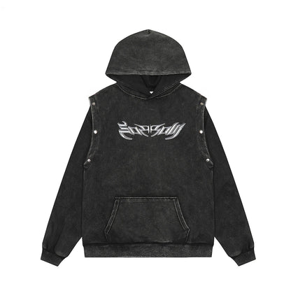 xiangtuibao Y2k Vintage Letter Washed Front Pocket Hooded Hoodies for Men Streetwear Ropa Hombre Sudaderas Pullover Sweatshirts Oversized